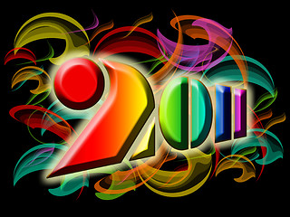 Image showing Happy New Year 2011 with Colorful Swirls and Flames