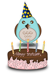 Image showing Happy Birthday Blue Bird with Cake Candles Hat