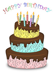 Image showing Happy Birthday Three Layer Funny Cake with Candles