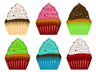 Image showing Colorful Cupcakes with Frosting and Chocolate Chips