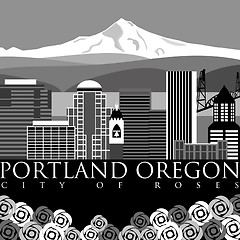 Image showing Portland Downtown Skyline with Mount Hood and River