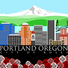 Image showing Portland Downtown Skyline with Mount Hood and River Colors