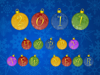 Image showing Happy New Year 2011 Colorful Ornaments Blue Background