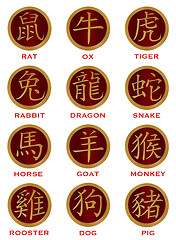 Image showing Twelve Chinese Zodiac Gold Red Coins