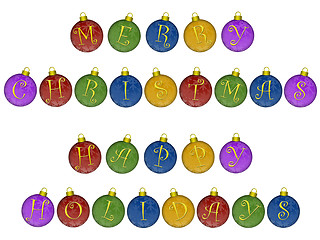 Image showing Merry Christmas Happy Holidays on Colorful Ornaments