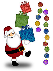 Image showing Santa Claus Carrying Stack of Presents with Merry Christmas
