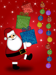 Image showing Santa Claus Carrying Stack of Presents with Merry Christmas Red