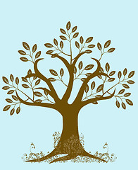 Image showing Abstract Tree Silhouette with Leaves and Vines Brown