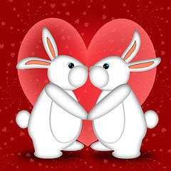 Image showing Valentines Day White Bunny Rabbits Kissing