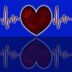 Image showing Earth Global Map Red Heart Beat Graph