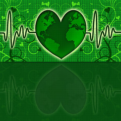 Image showing Earth Global Map Green Heart Beat Graph