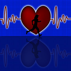 Image showing Female Runner Silhouette with Red Heart Beat Graph