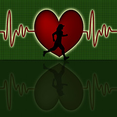 Image showing Female Runner Silhouette with Red Heart Beat Graph