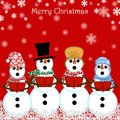 Image showing Christmas Snowman Carolers Singing Red