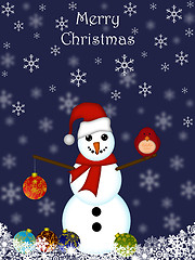 Image showing Christmas Snowman Hanging Ornament and Red Cardinal Bird