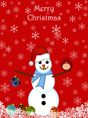 Image showing Christmas Snowman Hanging Ornament and Red Cardinal Bird