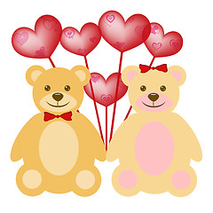 Image showing Valentine's Day Teddy Bear Couple with Red Balloons