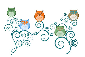 Image showing Owls on Tree Branches