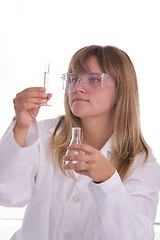 Image showing Woman-researcher working with chemicals