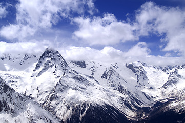 Image showing Caucasus Mountains in cloud. Dombay