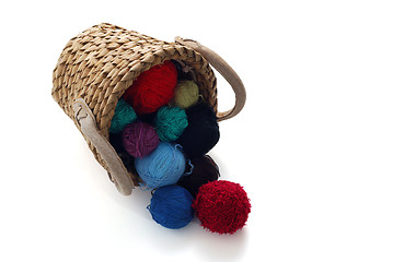 Image showing Knitting clews spilled from basket