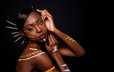 Image showing Tribal beauty woman with makeup