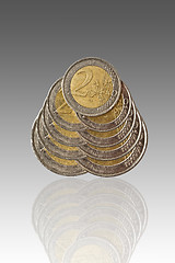 Image showing Euro coins and reflection 