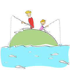 Image showing father and son fishing