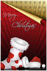 Image showing christmas sock and santa hat