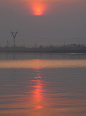 Image showing Sunset over the river