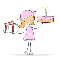 Image showing vector girl with cake and present