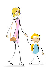 Image showing mother and son going to school