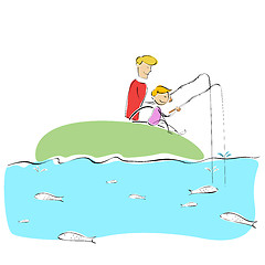 Image showing father and son fishing together