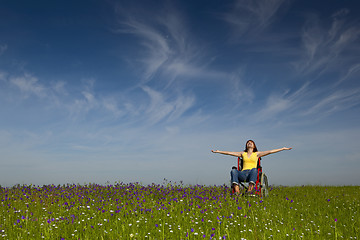 Image showing Handicapped woman on wheelchair