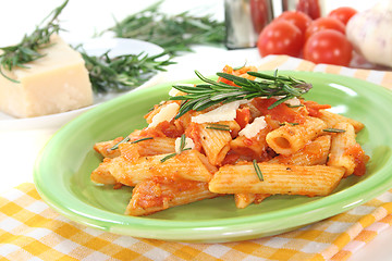 Image showing Penne with tomato sauce and Parmesan