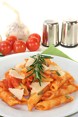 Image showing Penne with tomato sauce and Parmesan