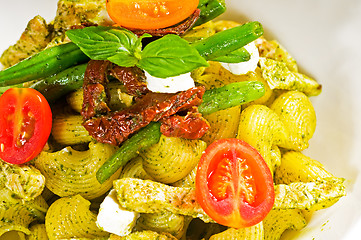 Image showing pasta pesto and vegetables