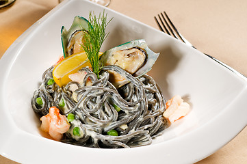 Image showing seafood black spaghetti