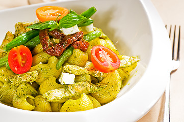 Image showing pasta pesto and vegetables