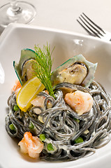 Image showing seafood black spaghetti