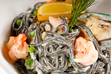 Image showing seafood black spaghetti