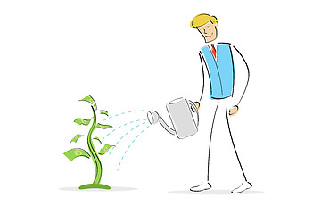 Image showing man watering money plant