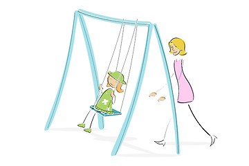 Image showing mom pushing daughter on swing