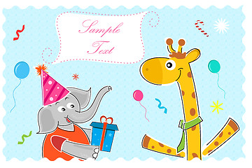 Image showing elephant wishing giraffe happy birthday