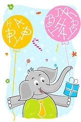 Image showing elephant with birthday balloon and gift