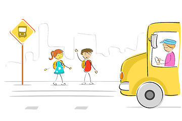 Image showing kids at bus stop