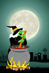 Image showing halloween witch cooking