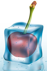 Image showing cherry in ice cube