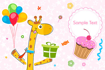 Image showing giraffe with gift and balloons