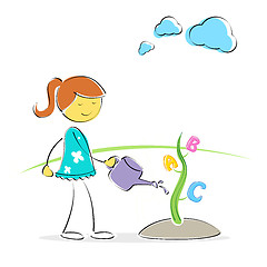 Image showing girl watering abc plant
